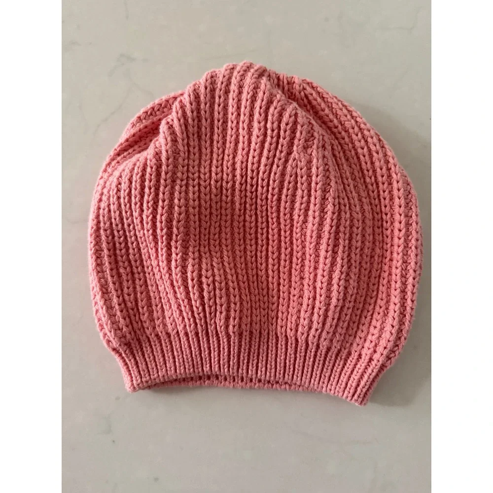 Hanna Andersson Kids Pink Ribbed Knit Beanie Hat Size L Cotton Blend FW15